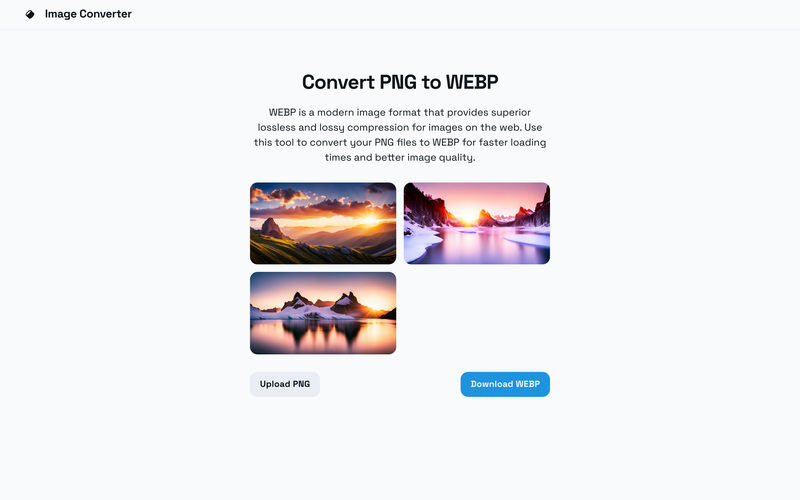 A page for converting PNG image files into WEBP image files.
