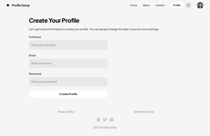 I'd like to create a profile page that will ask the users for their details
